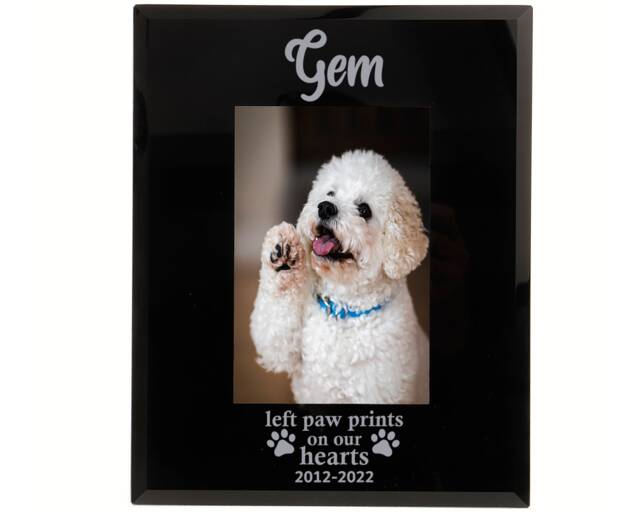 "Dog Memorial Gift, Personalised Left Paw Prints On Our Hearts Photo Frame, Pet Or Cat Frame 6x4"" Or 7x5" - image 1