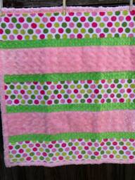 Handmade Modern Baby Minky Blanket Pink & Green Polka Dot - thumbnail 1