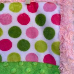 Handmade Modern Baby Minky Blanket Pink & Green Polka Dot - thumbnail 2