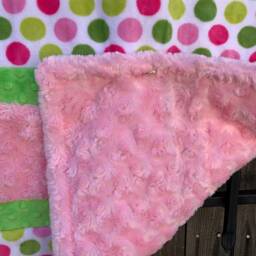 Handmade Modern Baby Minky Blanket Pink & Green Polka Dot - thumbnail 4