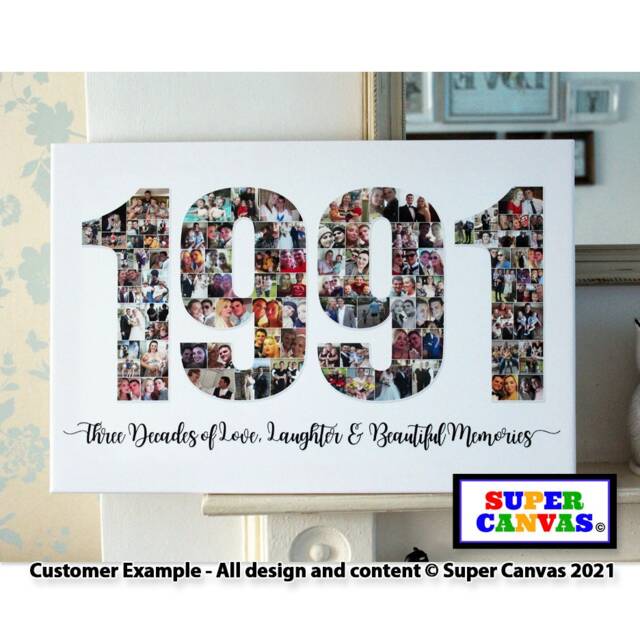 Happy 30Th Birthday Year 1995 Son Daughter Husband Wife Best Friend Party Photo Picture Collage Board Framed Canvas Print Gift - image 1
