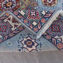 5x7 Gray Afghan Rug, Natural Geometric Kazak Hand Knotted Wool Area Turkmen Tribal Oriental Caucasian Living Room Carpet - thumbnail 4