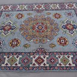 5x7 Gray Afghan Rug, Natural Geometric Kazak Hand Knotted Wool Area Turkmen Tribal Oriental Caucasian Living Room Carpet - thumbnail 3