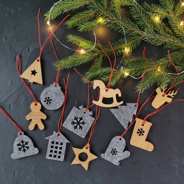 Rustic Elegance Handcrafted Wooden & Felt Christmas Decorations, Charming, Hanging Ornaments, Trees, Branch Accents - image 1