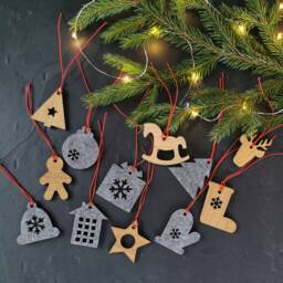 Rustic Elegance Handcrafted Wooden & Felt Christmas Decorations, Charming, Hanging Ornaments, Trees, Branch Accents - thumbnail 1