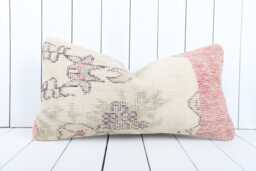 Vintage Turkish Kilim Lumbar Pillow Cover 12x24 Inch, Handmade - thumbnail 1
