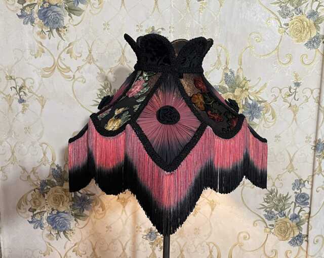 Gothic Floral Velvet Lampshade Victorian Style Fringe Lampshade - image 1