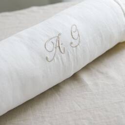 Embroidered Linen Bolster Pillow Cover/Pure Linen Candy Pillow Round Cushion Cover With Initials Embroidery Wedding Gift - thumbnail 2