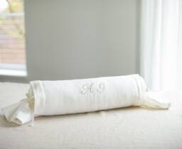 Embroidered Linen Bolster Pillow Cover/Pure Linen Candy Pillow Round Cushion Cover With Initials Embroidery Wedding Gift