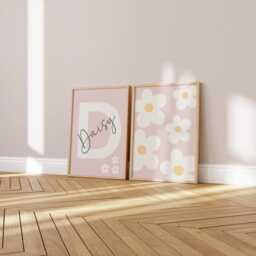 Personalised Daisy Nursery Prints, Floral Wall Art, Set Of 2 - thumbnail 1
