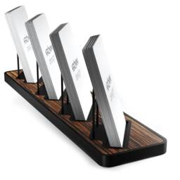 Aluminum & Macassar Ebony Wood Business Card Holder, Modern Office Desk Display - thumbnail 3