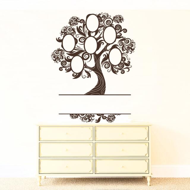 Wall Vinyl Decal Family Tree Oval Shaped Picture Frames Custom Name Modern Home Decor - #2102Dn - image 1