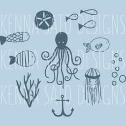 Sea Life Wall Decals - Nautical Decals, Nursery Ocean Cute Decor, Kids Room Stickers - thumbnail 2