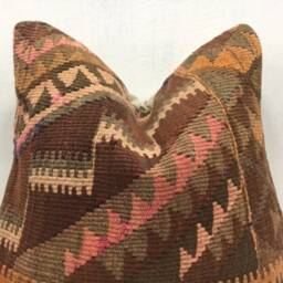Vintage Turkish Kilim Pillow Cover, Bohemian Home Decor - 16x16 - thumbnail 3