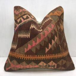 Vintage Turkish Kilim Pillow Cover, Bohemian Home Decor - 16x16 - thumbnail 2
