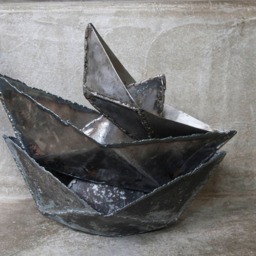 Patinated Metal Origami Boat Welded Sculpture Iron Anniversary, Men Gift By The Steel Style Things - thumbnail 4