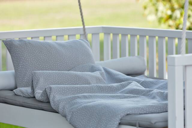 Kraftkids Muslin Bedding Set, Grey With Polka Dots Duvet Cover 135 X 100 cm, Pillowcase 40 60 cm Duvet 140 200 80 cm - image 1