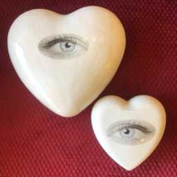 Ceramic Heart Sculpture With Eye Print, Contemporary Wall Art - 5.1 X 5.1 - thumbnail 2