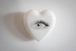 Ceramic Heart Sculpture With Eye Print, Contemporary Wall Art - 5.1 X 5.1