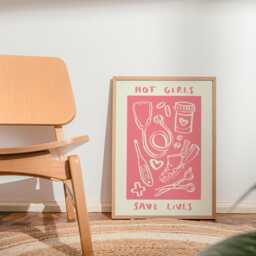 Hot Girls Save Lives Pink Wall Print - Healthcare Illustration Nhs Poster Nurse Art Doctor Gift Idea Gifts For - thumbnail 3
