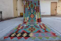 2'9x8'2 Ft Mimana Chubi Runner Rug, Afghan Stunning Handmade Kilim Flatweave Oriental Turkmen Hallway Rug - thumbnail 1