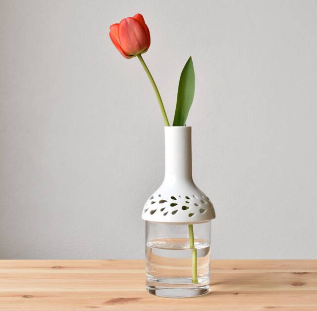 Porcelain Vase With Glass - Striped Handmade White Vases For Flowers Minimalist Vase Rose - image 1