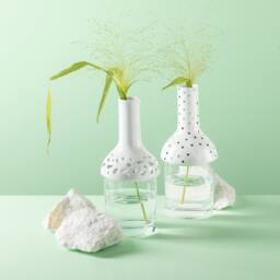 Porcelain Vase With Glass - Striped Handmade White Vases For Flowers Minimalist Vase Rose - thumbnail 3