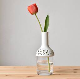 Porcelain Vase With Glass - Striped Handmade White Vases For Flowers Minimalist Vase Rose - thumbnail 1