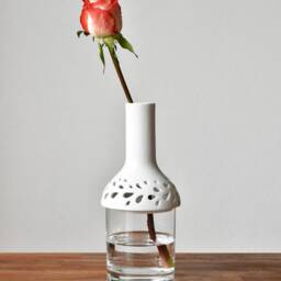 Porcelain Vase With Glass - Striped Handmade White Vases For Flowers Minimalist Vase Rose - thumbnail 2