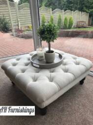 Handmade Deep Buttoned Footstool 76 X cm Oxford in A Beautiful Luxurious Faux Linen Fabric - thumbnail 2