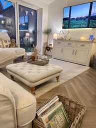 Handmade Deep Buttoned Footstool 76 X cm Oxford in A Beautiful Luxurious Faux Linen Fabric