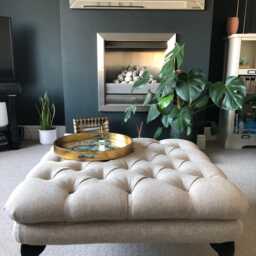 Handmade Deep Buttoned Footstool 76 X cm Oxford in A Beautiful Luxurious Faux Linen Fabric - thumbnail 4
