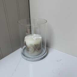 Glass Hurricane Stone Effect Candle Holder Lanterns - Small & Large Set - thumbnail 4