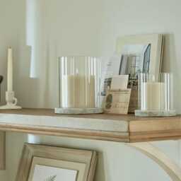 Glass Hurricane Stone Effect Candle Holder Lanterns - Small & Large Set