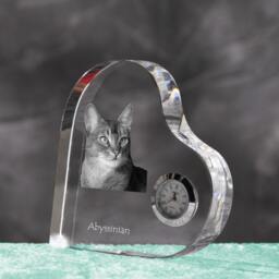 Abyssinian Cat - Crystal Clock in The Shape Of A Heart With Image Pure-Bred Cat - thumbnail 2