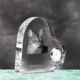 Abyssinian Cat - Crystal Clock in The Shape Of A Heart With Image Pure-Bred Cat - thumbnail 3