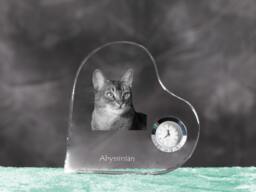 Abyssinian Cat - Crystal Clock in The Shape Of A Heart With Image Pure-Bred Cat - thumbnail 1