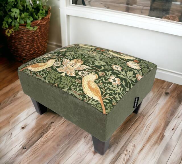 Small Footstool in William Morris At Home Strawberry Thief Nettle Green Made Britain - image 1