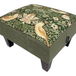 Small Footstool in William Morris At Home Strawberry Thief Nettle Green Made Britain - thumbnail 3