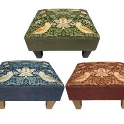 Small Footstool in William Morris At Home Strawberry Thief Nettle Green Made Britain - thumbnail 4