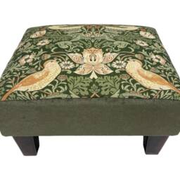 Small Footstool in William Morris At Home Strawberry Thief Nettle Green Made Britain - thumbnail 2
