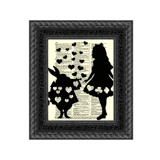 Alice in Wonderland Art Print White Rabbit Silhouette On Antique Dictionary Page - image 1
