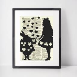 Alice in Wonderland Art Print White Rabbit Silhouette On Antique Dictionary Page - thumbnail 3
