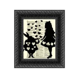 Alice in Wonderland Art Print White Rabbit Silhouette On Antique Dictionary Page - thumbnail 1