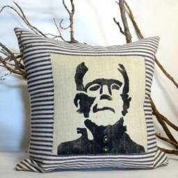 Frankenstein Halloween Pillow Gothic Print, Ticking Fabric - thumbnail 2