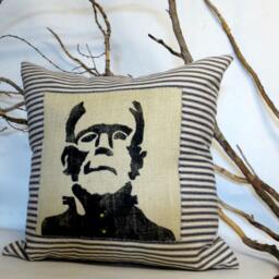 Frankenstein Halloween Pillow Gothic Print, Ticking Fabric - thumbnail 3