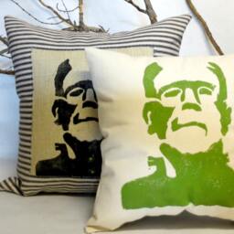 Frankenstein Halloween Pillow Gothic Print, Ticking Fabric - thumbnail 4