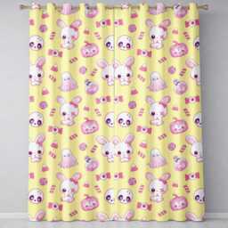Cute Halloween Bunny Ghost Candy Pumpkin Seamless Pattern Yellow Background Readymade Eyelet Ring Top Thermal 100% Blackout Curtains - thumbnail 2