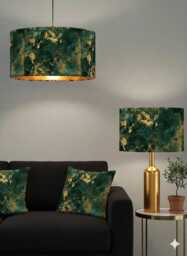 Handmade By Order Luxury Emerald Dark Green Marble Abstract Art Velvet Drum Lamp Shade Pendant Light All Shapes & Sizes Linin