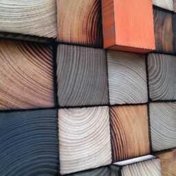 Reclaimed Wood Wall Art - Abstract Mosaic, Grey Orange Decor - thumbnail 4